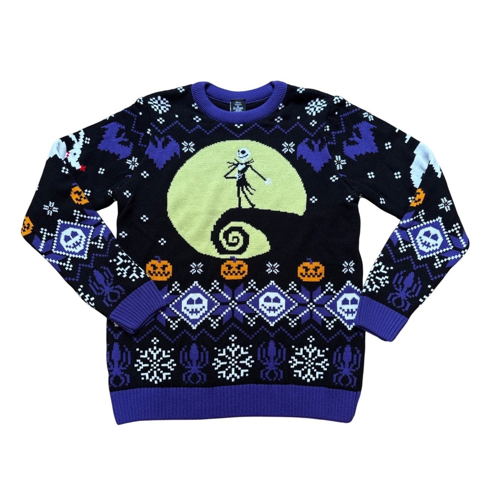 Merchoid Nightmare Before Christmas Sweater Mens‎ Black Jack Skellington SIZE M